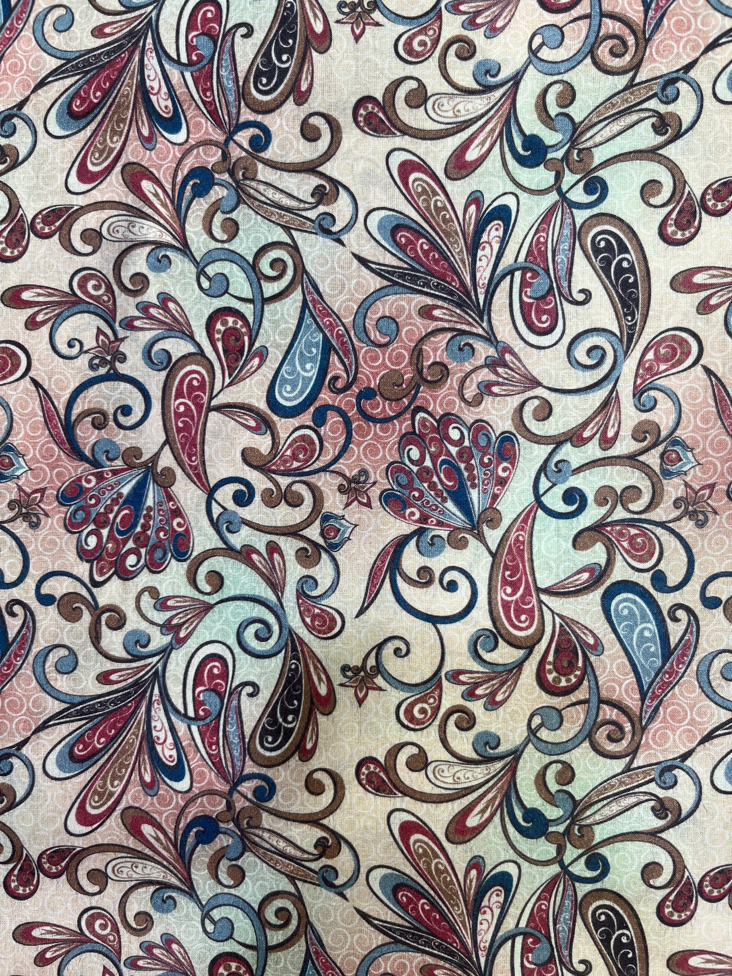 Premium Addi/Paper Cotton Jacquard Kurta Fabric – Intricate Red, Blue & Beige Pattern, 58" Wide