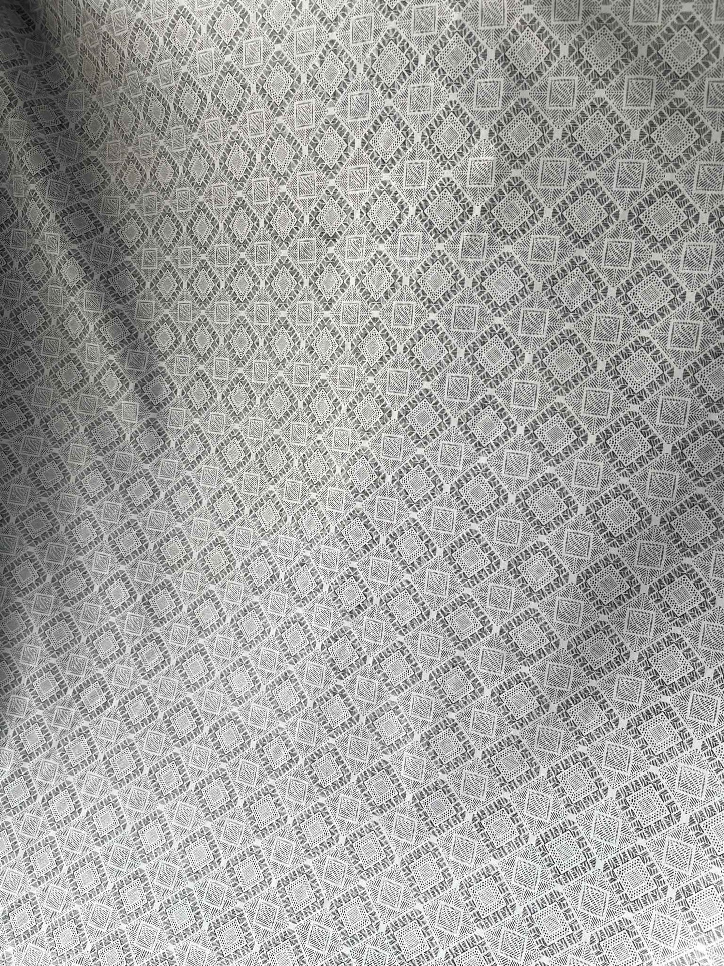 Premium White Cotton Mix Geometric Print Fabric | 58" Wide | Ideal for Shirts