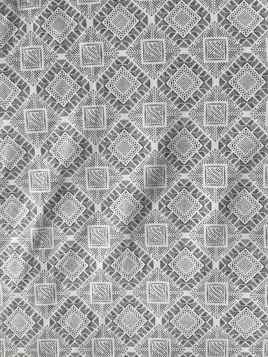 Premium White Cotton Mix Geometric Print Fabric | 58" Wide | Ideal for Shirts