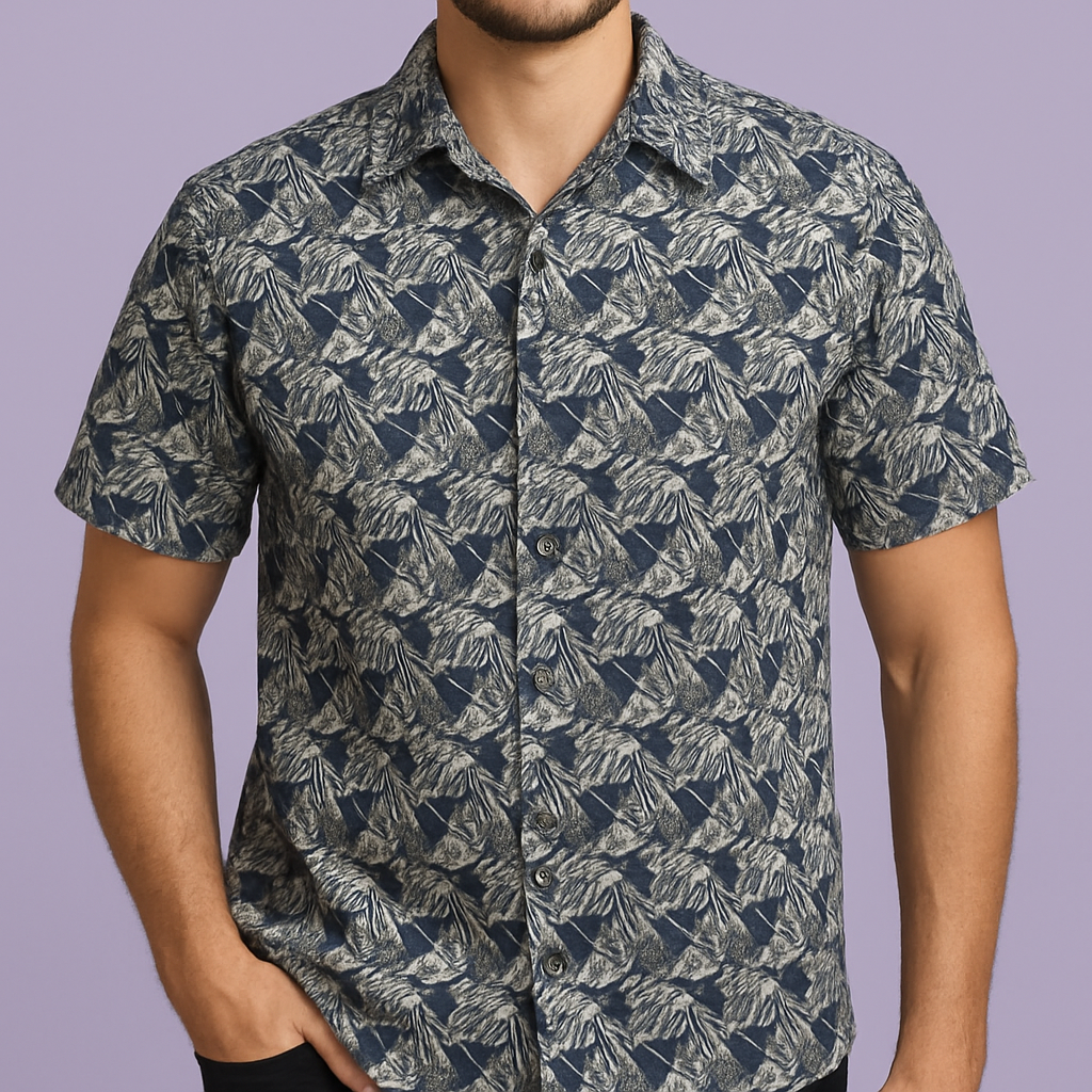 Premium Blue-White Floral Print Mix-Cotton Shirt Fabric – 36” Width for Flawless Stitching