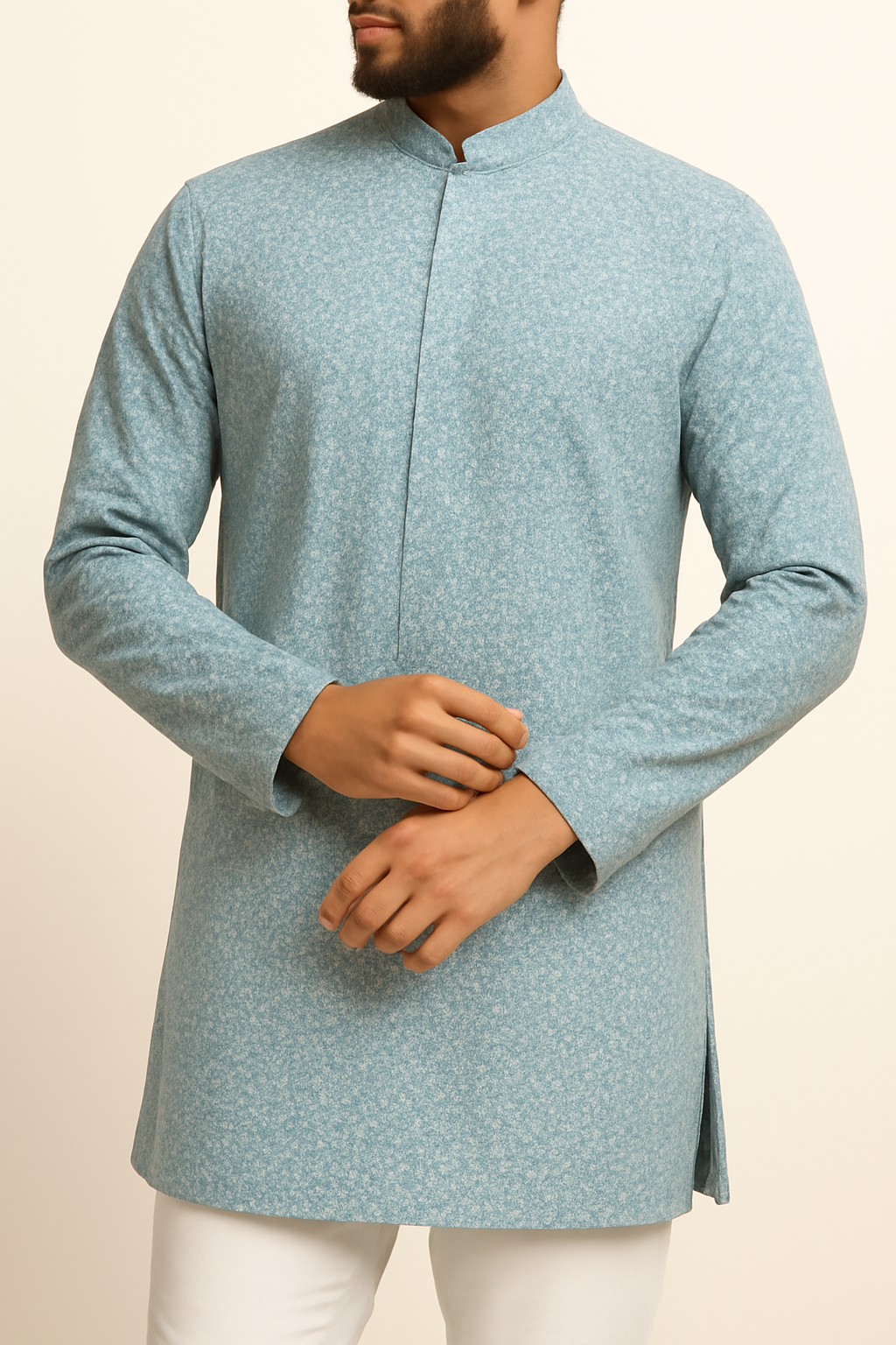 Premium 36" Sky Blue Cotton Mix Geometric Dobby Print Fabric – Perfect for Custom Shirts & Kurtas