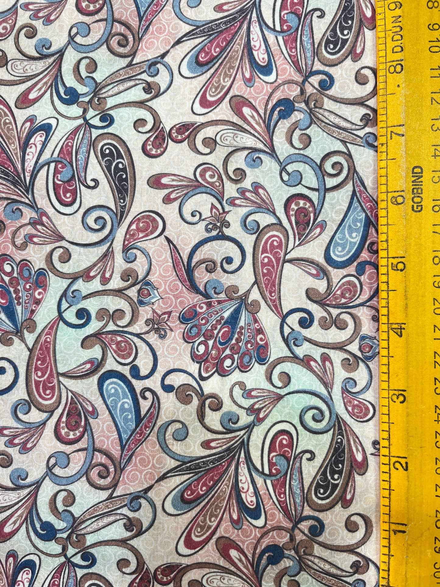 Premium Addi/Paper Cotton Jacquard Kurta Fabric – Intricate Red, Blue & Beige Pattern, 58" Wide