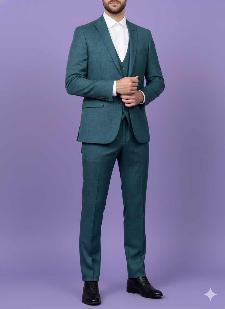Sambodhi Raja Sahab Premium Teal Green Suiting Fabric – Luxury Soft, Lustrous Feel for Impeccably Tailored Formalwear