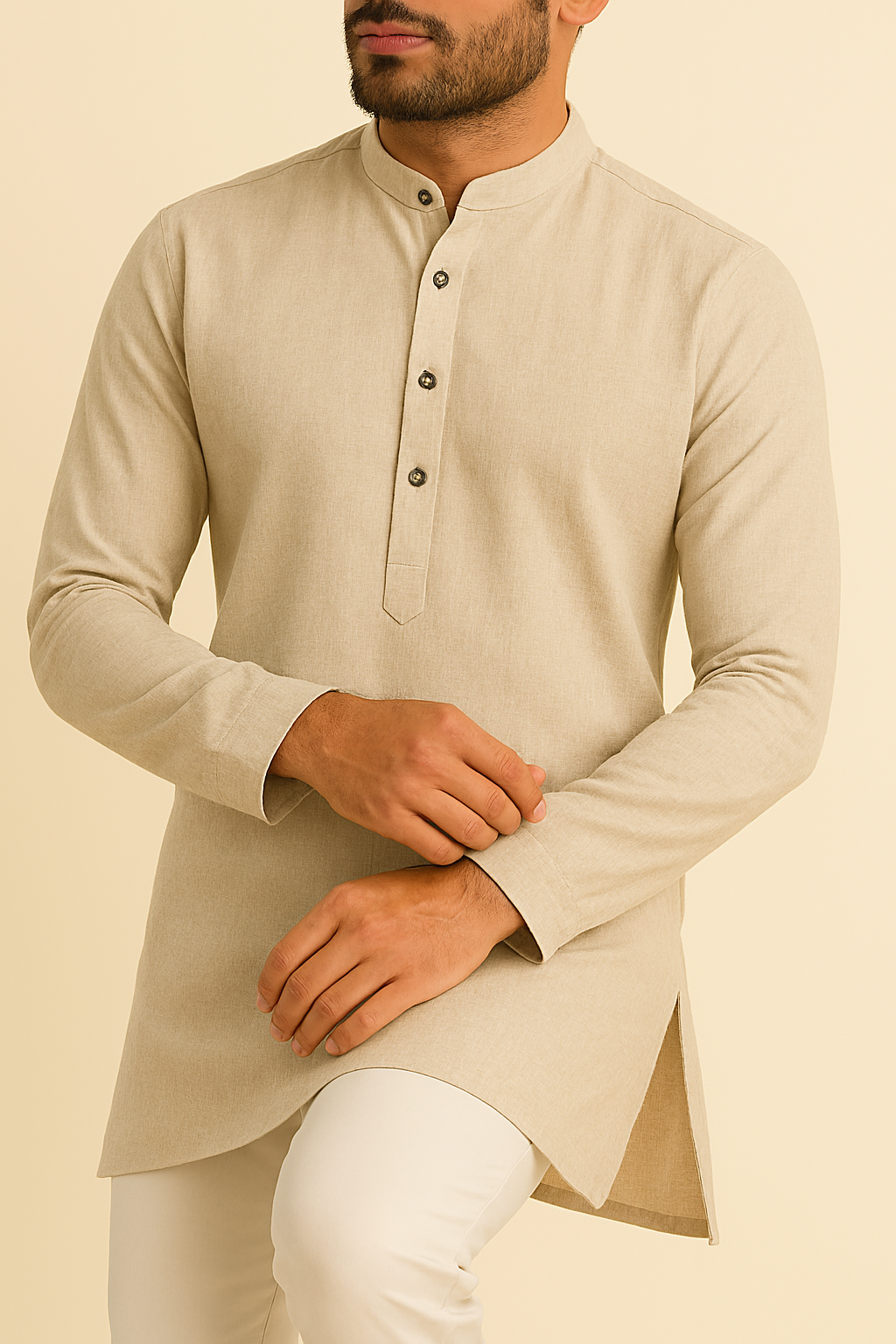 Premium Biscuit Addi/Paper Cotton Kurta Fabric – Ultra-Thin & Breathable, 58" Wide