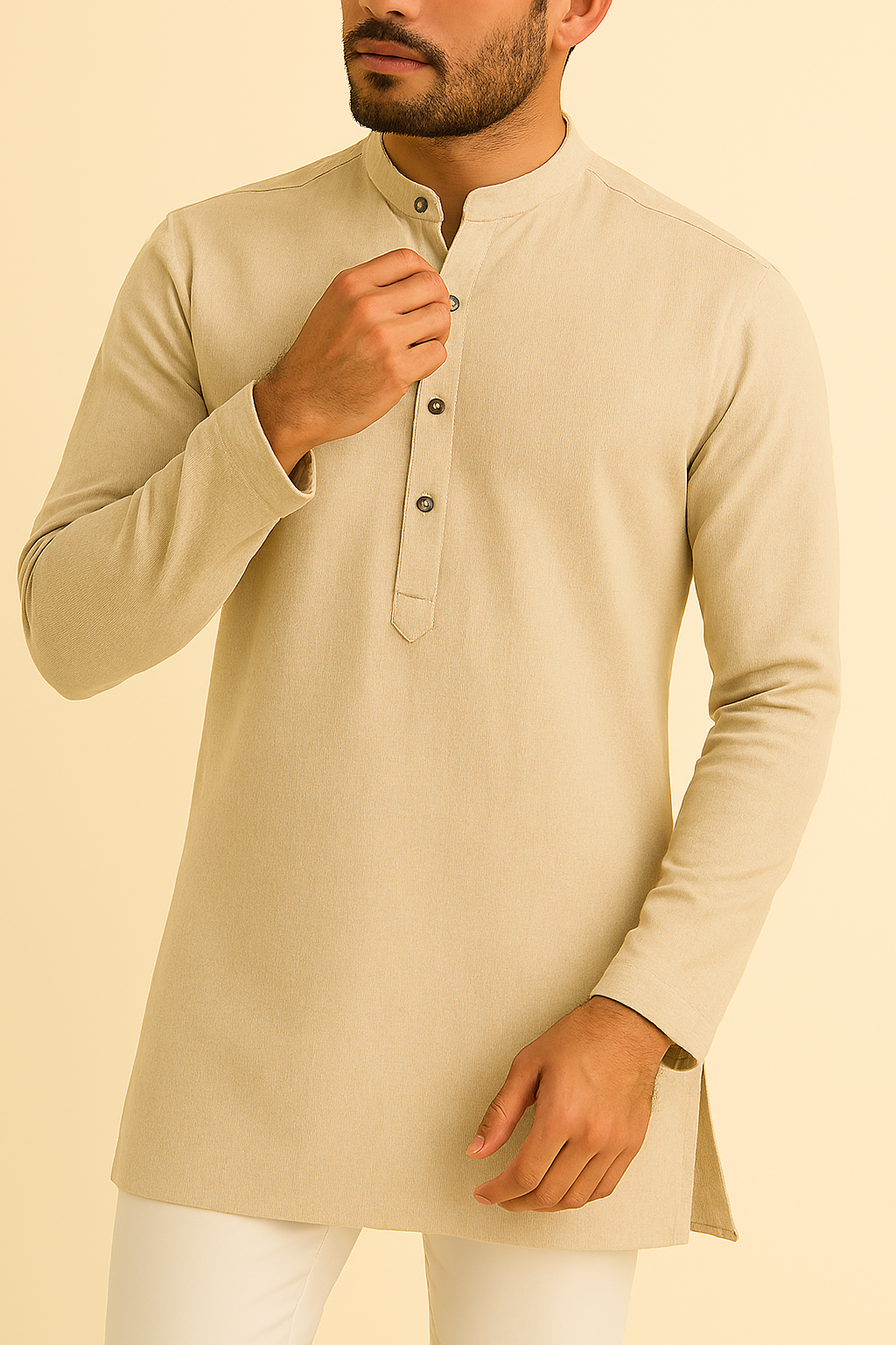 Premium Biscuit Addi/Paper Cotton Kurta Fabric – Ultra-Thin & Breathable, 58" Wide