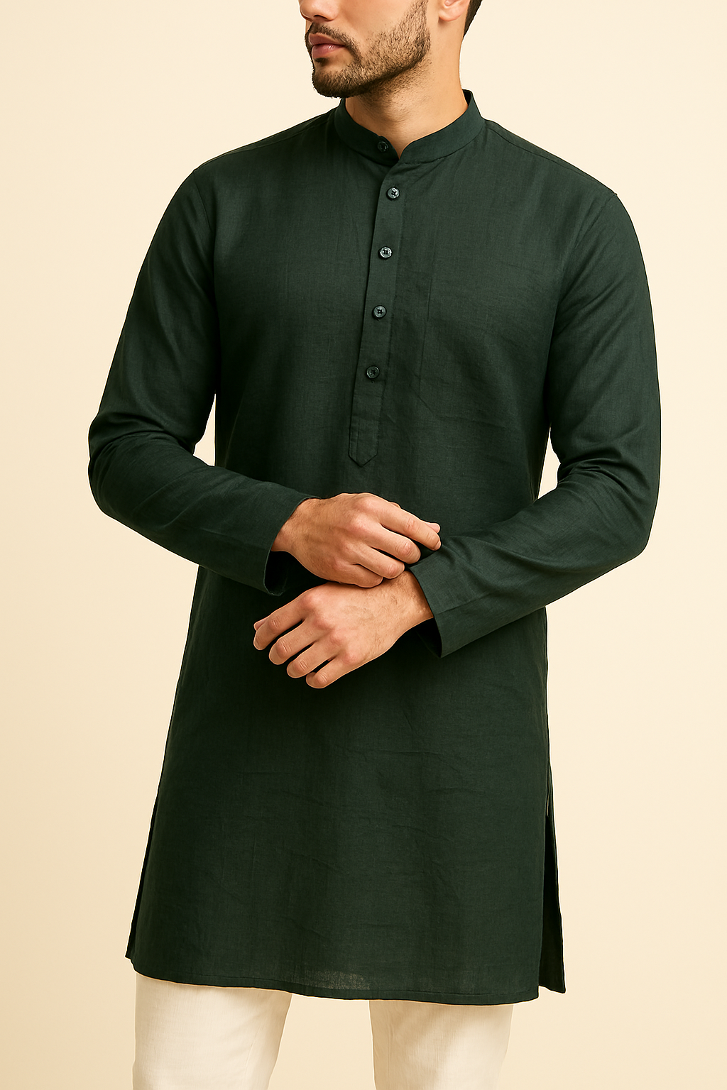 Premium Bottle Green Addi/Paper Cotton Kurta Fabric – Ultra-Thin & Breathable, 58" Wide