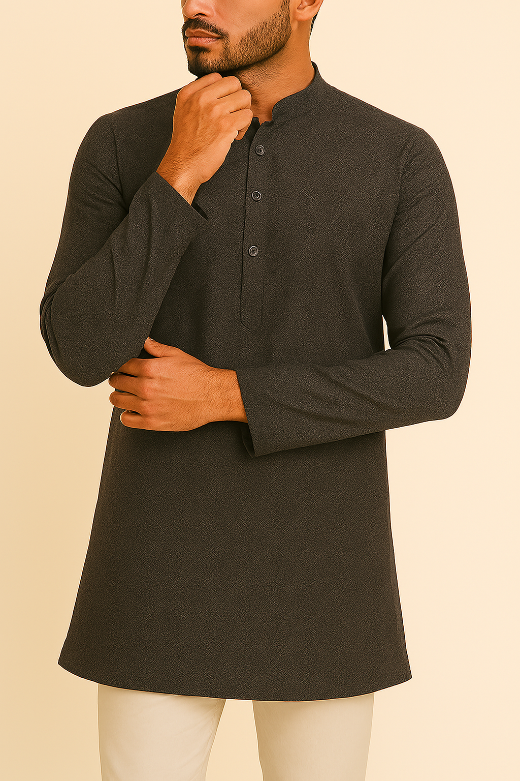 Premium Brown Addi/Paper Cotton Jacquard Print Kurta Fabric – 58” Width for Crisp Tailoring