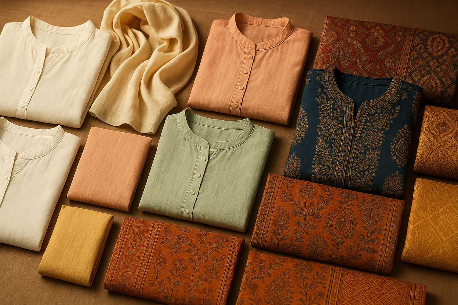 create an image that accurately describes that we're talking about kurta fabrics, both regular and ethnic