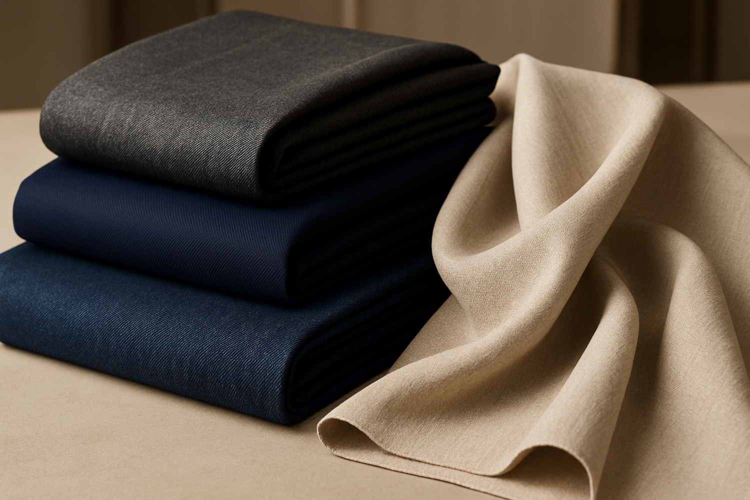 create an image that accurately describes that we're talking about trouser fabrics