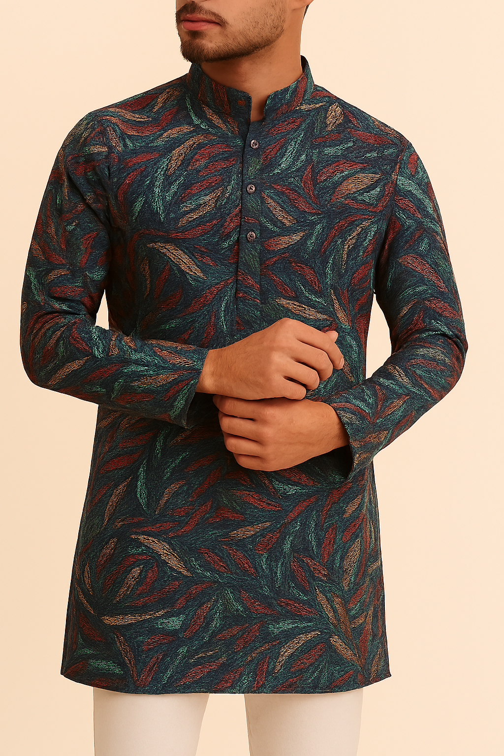 Premium Bottle Green Multicolour Floral Print Addi/Paper Cotton Kurta Fabric – Ultra-Breathable, 58" Wide