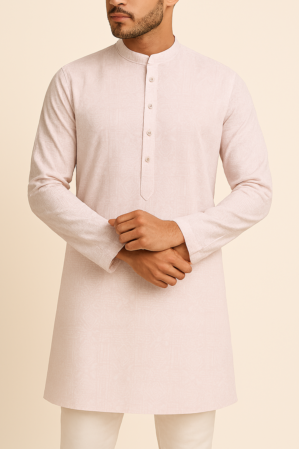 Premium Light Pink Geometric Jacquard Addi/Paper Cotton Kurta Fabric – Ultra-Thin & Breathable, 58" Wide