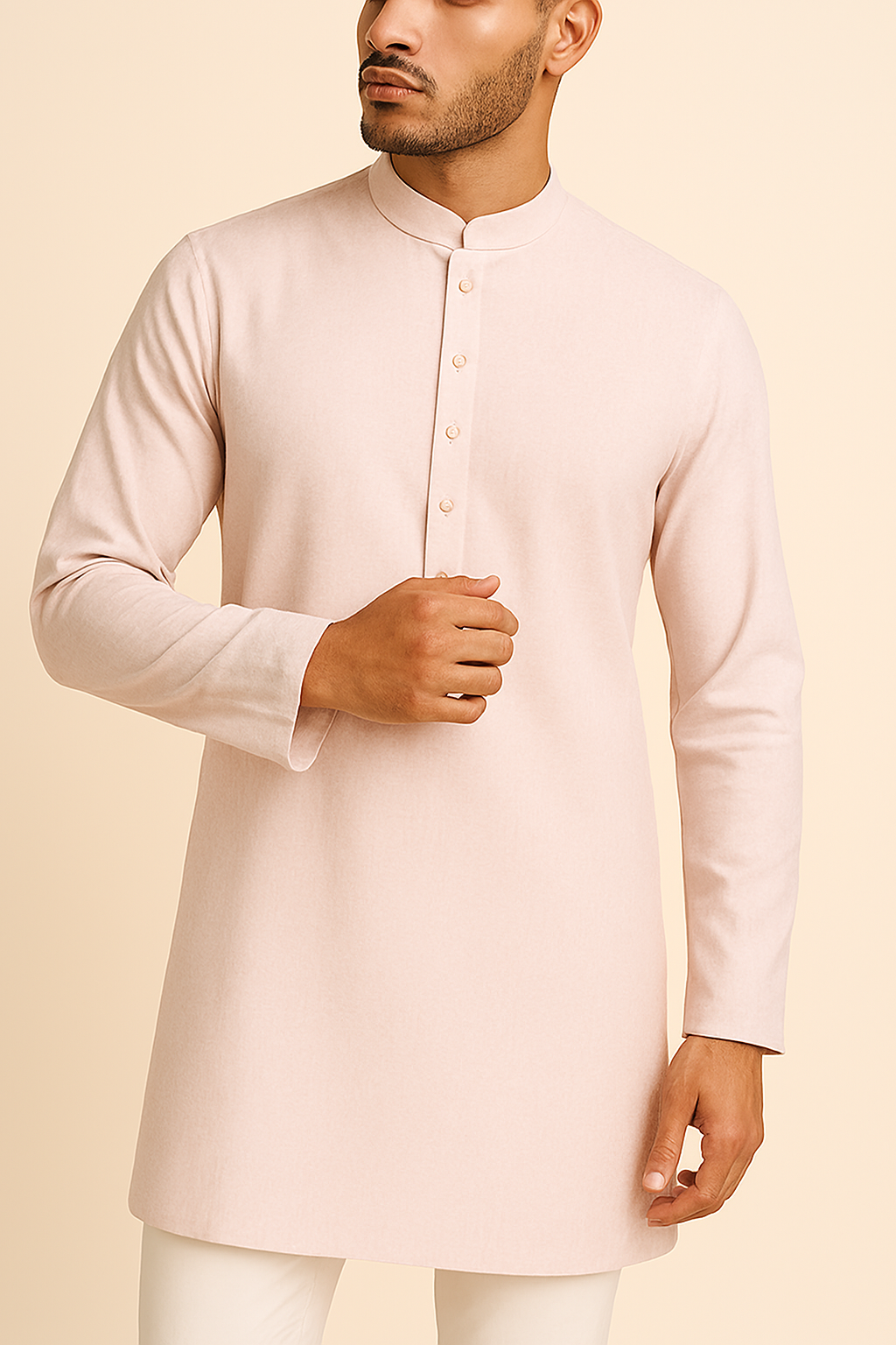 Premium Light Pink Geometric Jacquard Addi/Paper Cotton Kurta Fabric – Ultra-Thin & Breathable, 58" Wide
