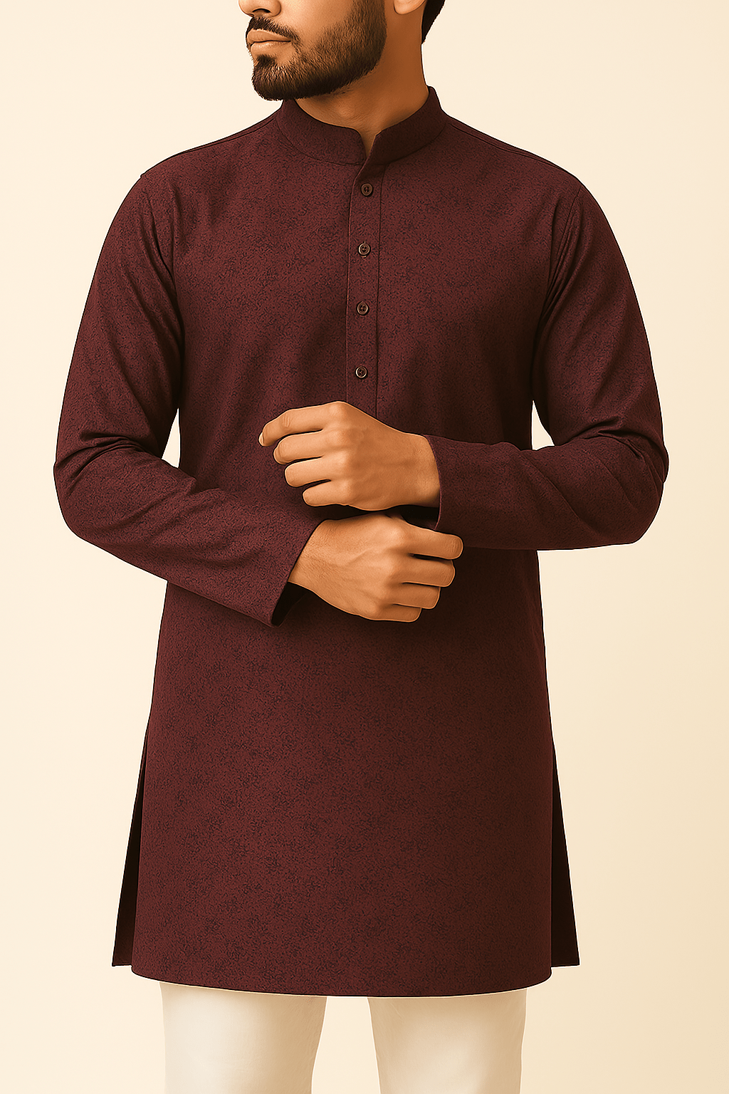 Luxury Dark Wine Satin Cotton Print Fabric – 58" Wide, Perfect for Shirts & Kurtas - Poshak Fabrics