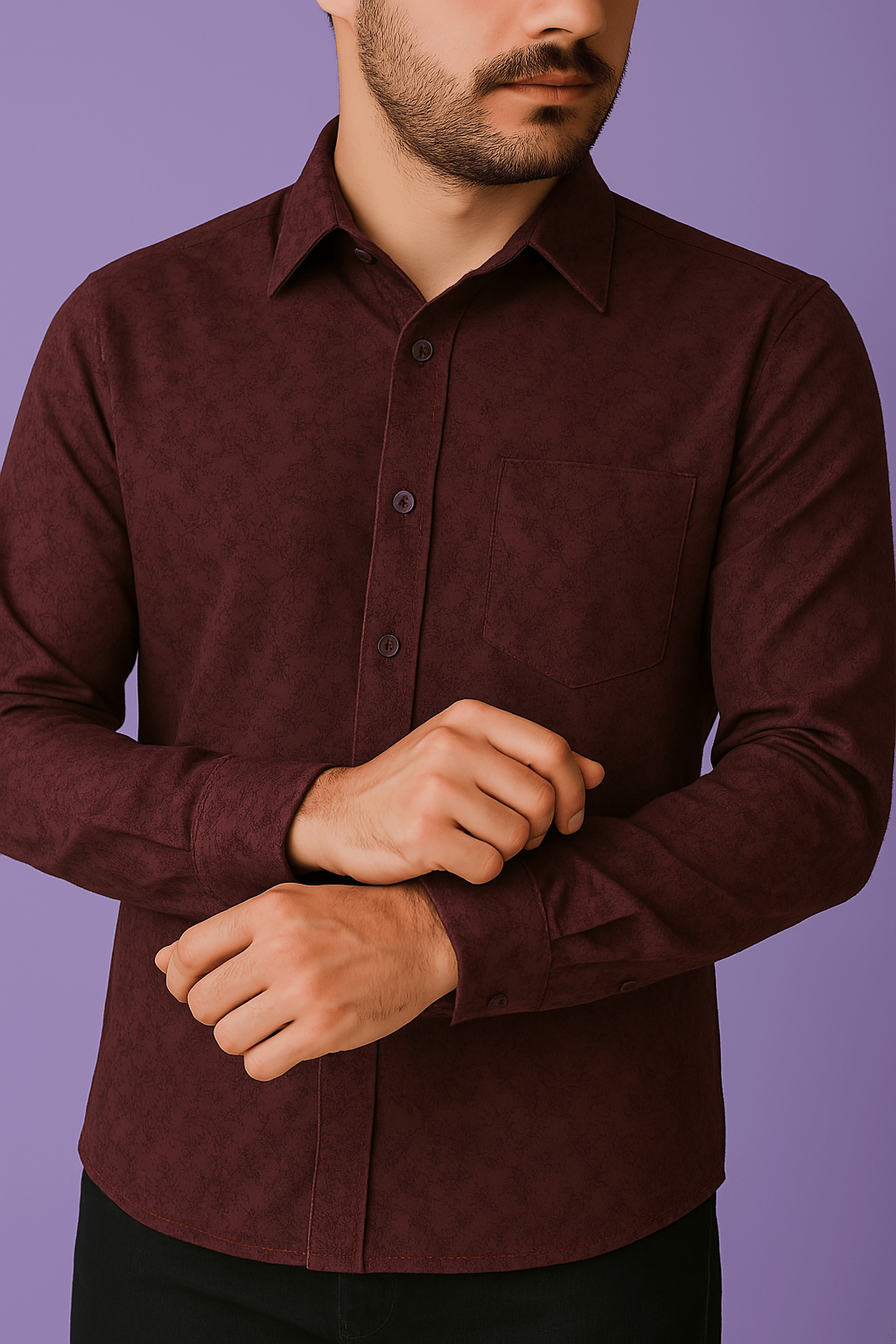 Luxury Dark Wine Satin Cotton Print Fabric – 58" Wide, Perfect for Shirts & Kurtas - Poshak Fabrics