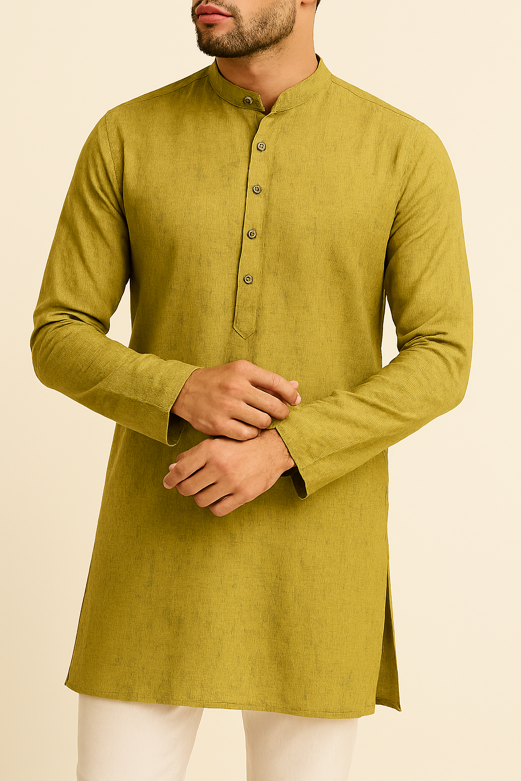 Premium Mustard Addi/Paper Cotton Textured Kurta Fabric – Ultra-Thin & Breathable, 58" Wide