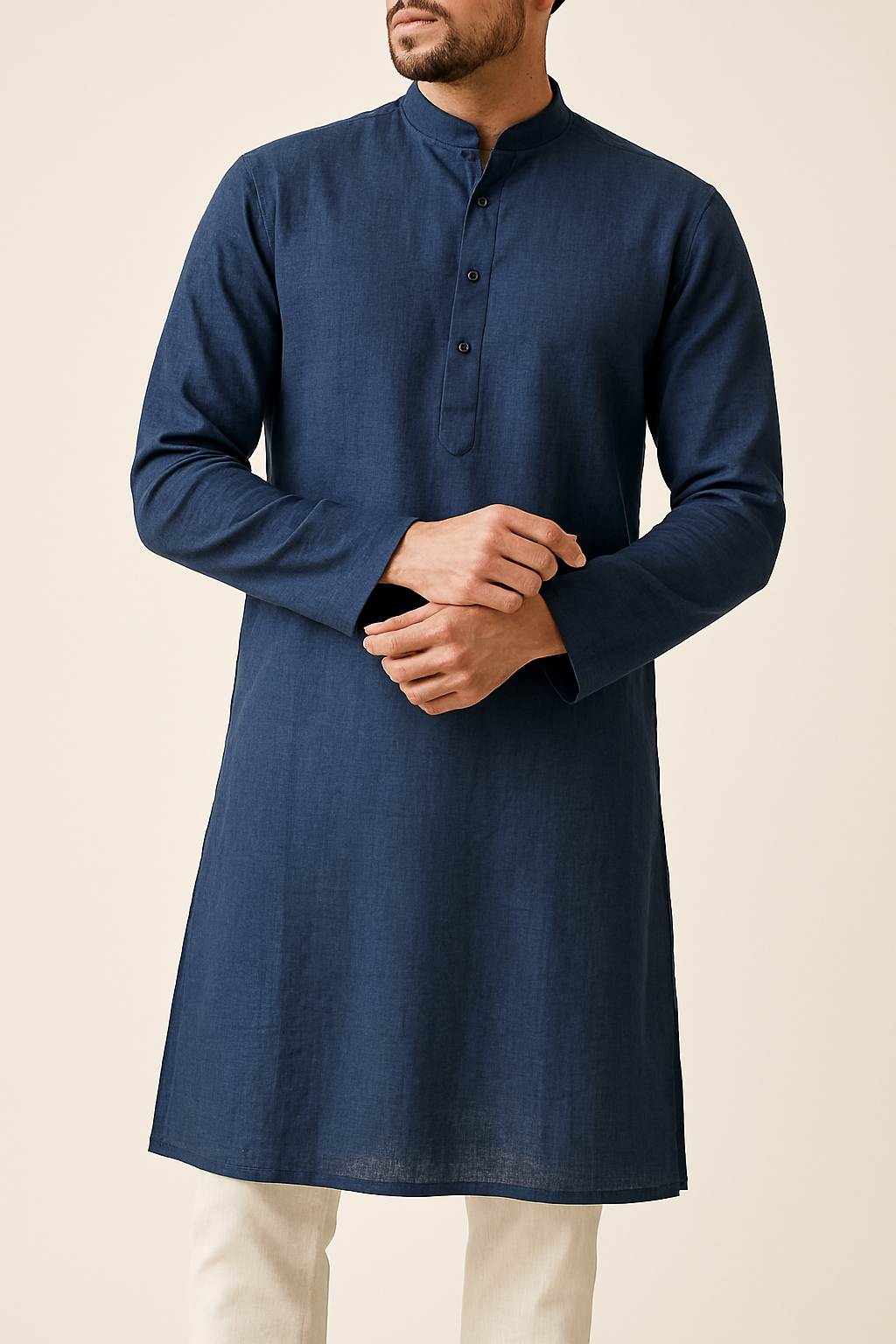 Premium Navy Blue Addi/Paper Cotton Kurta Fabric – Ultra-Thin & Breathable, 58" Wide