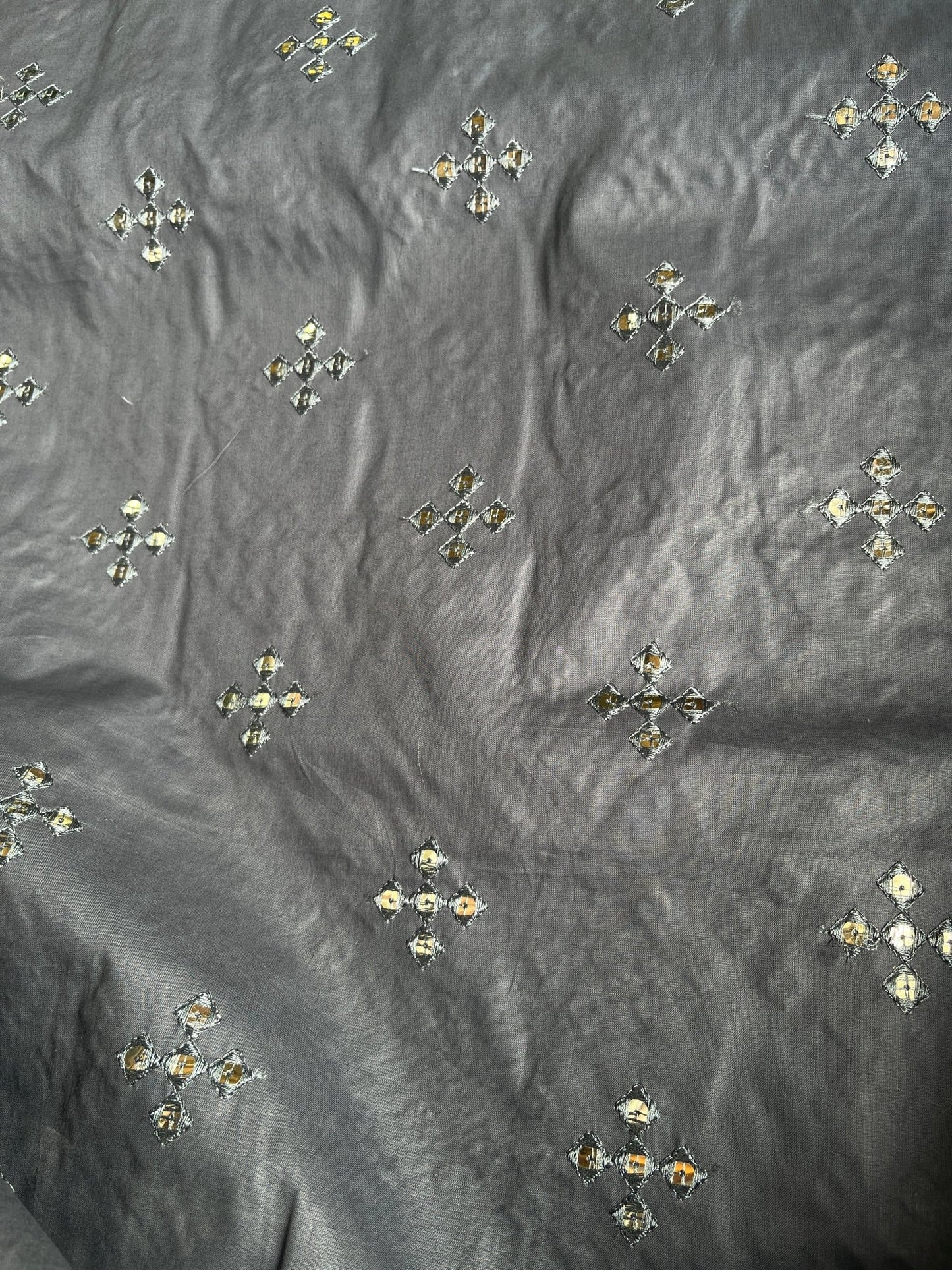 Premium 58" Dark Grey Paper Cotton (Addi) Sequin Design Fabric – Perfect for Well - Stitched Kurtas - Poshak Fabrics