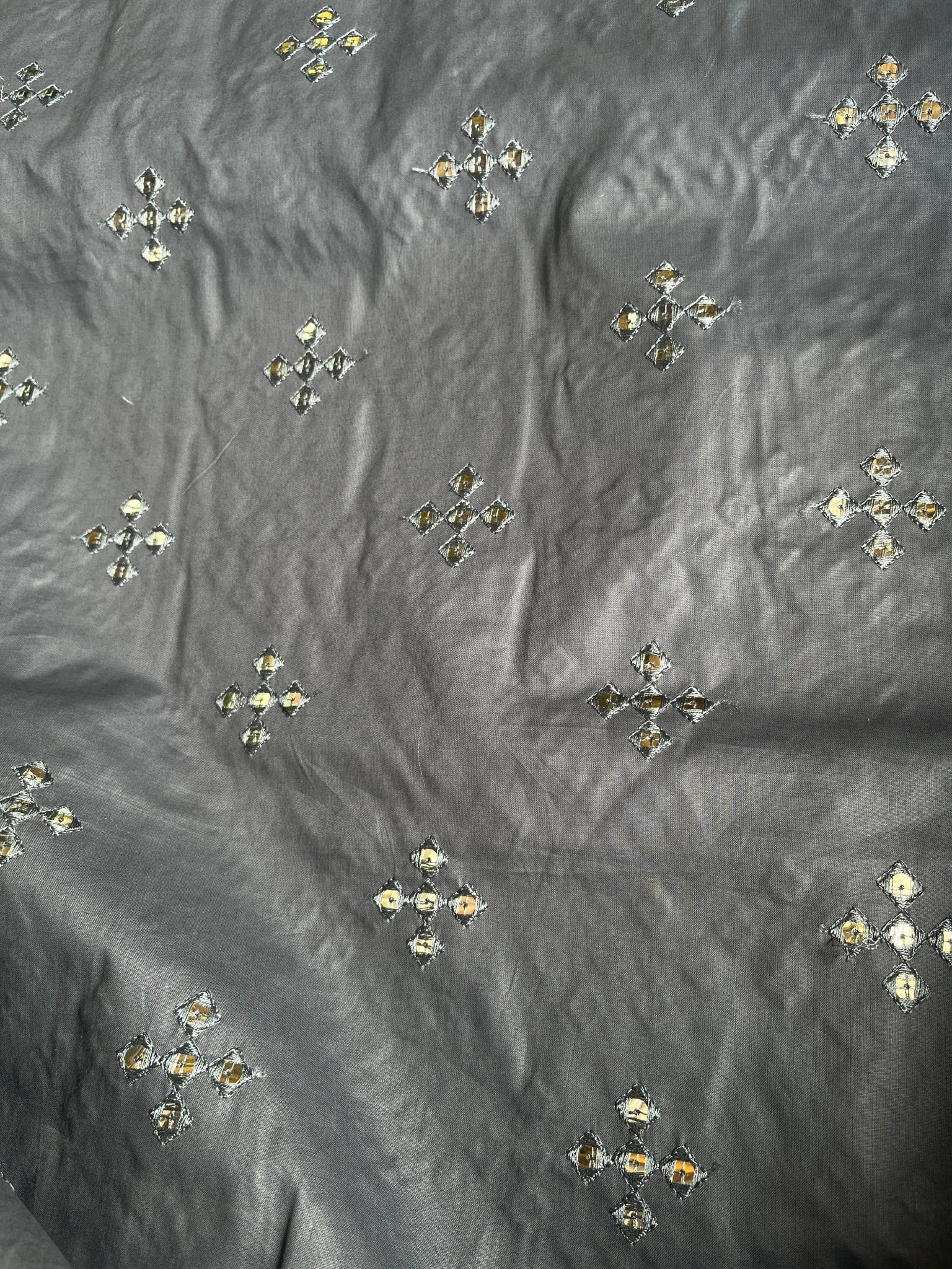 Premium 58" Dark Grey Paper Cotton (Addi) Sequin Design Fabric – Perfect for Well - Stitched Kurtas - Poshak Fabrics