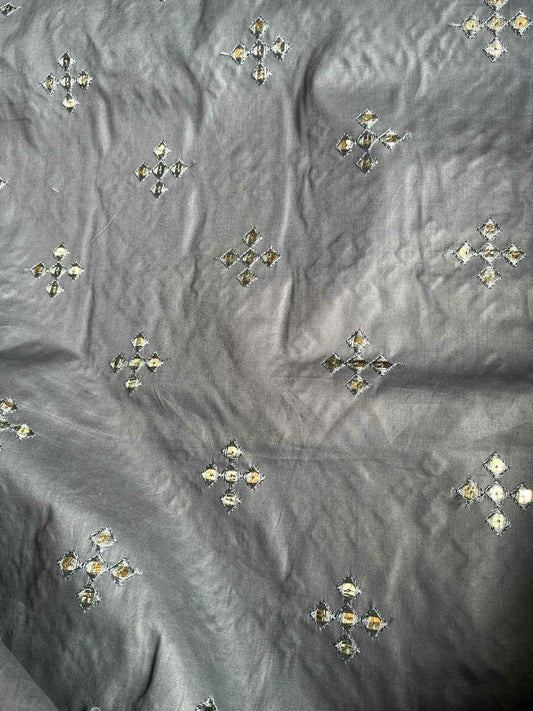 Premium 58" Dark Grey Paper Cotton (Addi) Sequin Design Fabric – Perfect for Well-Stitched Kurtas