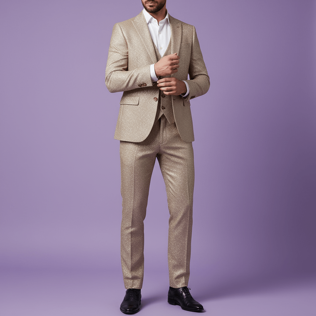 Premium 58" Sambodhi Camay Shiny Beige Suiting Fabric – For Impeccably Tailored Party & Formal Wear - Poshak Fabrics