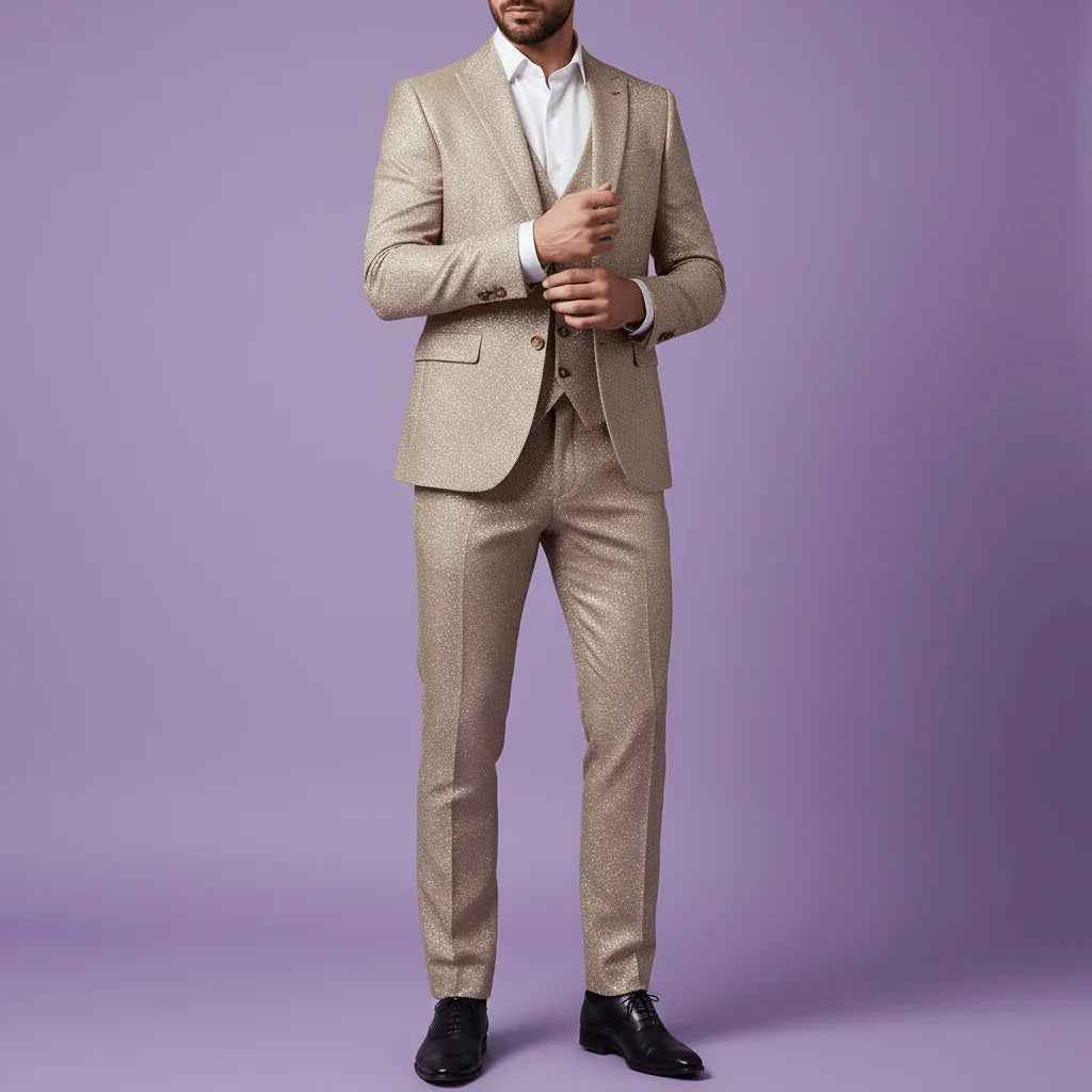 Premium 58" Sambodhi Camay Shiny Beige Suiting Fabric – For Impeccably Tailored Party & Formal Wear
