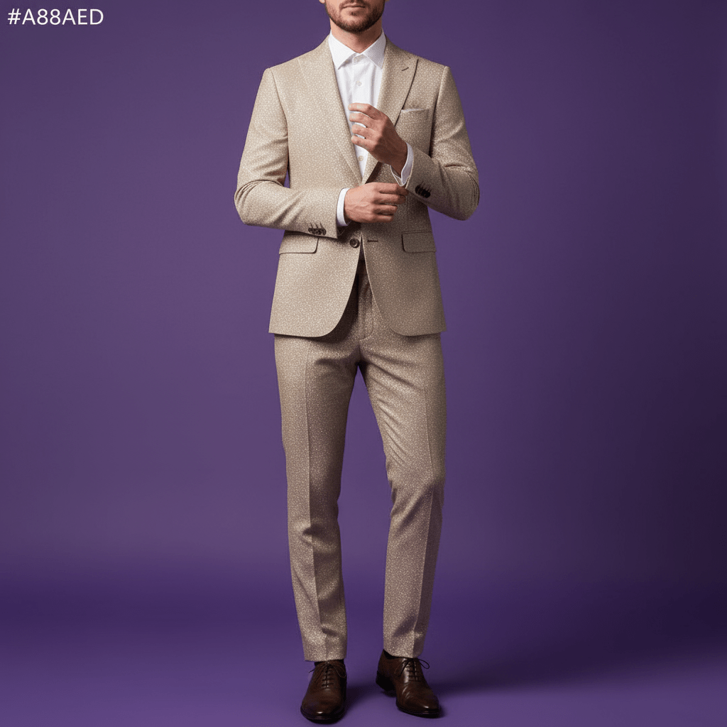 Premium 58" Sambodhi Camay Shiny Beige Suiting Fabric – For Impeccably Tailored Party & Formal Wear - Poshak Fabrics