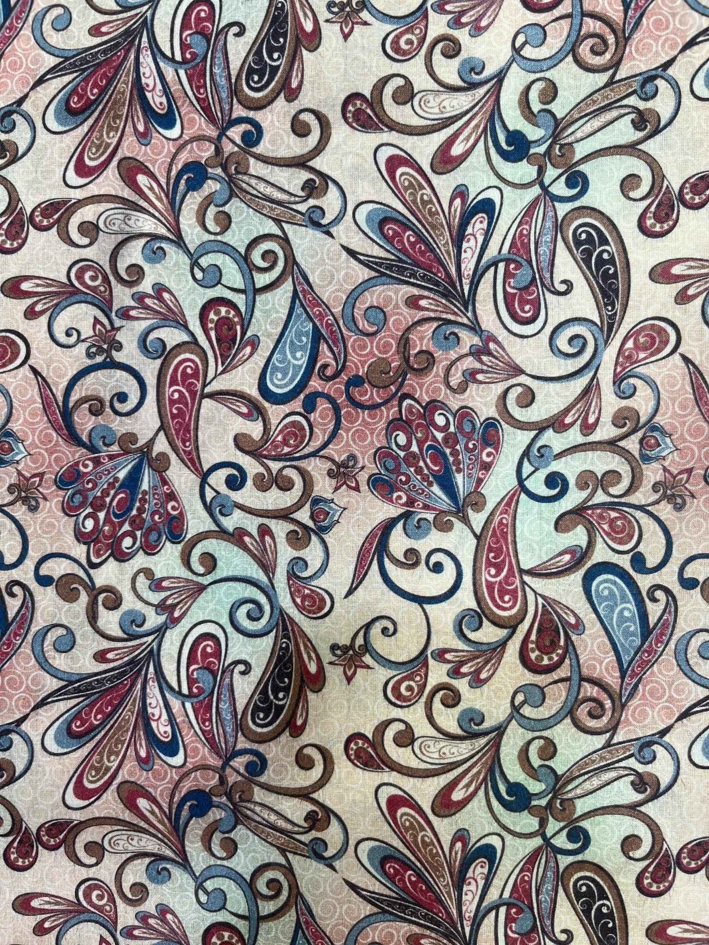 Premium Addi/Paper Cotton Jacquard Kurta Fabric – Intricate Red, Blue & Beige Pattern, 58" Wide