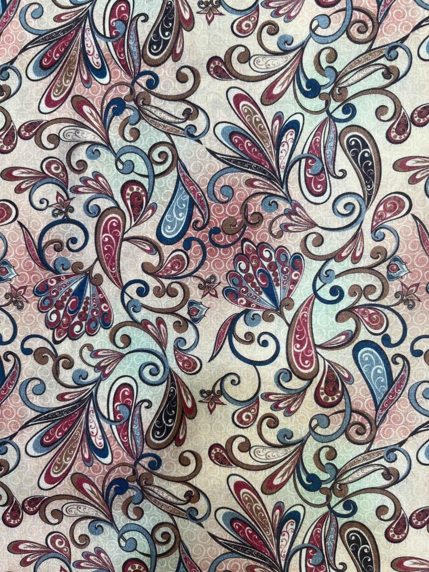men's fabrics premium-addipaper-cotton-jacquard-kurta-fabric-intricate-red-blue-beige-pattern-58-widepaper-cotton-1799749 - Poshak Fabrics
