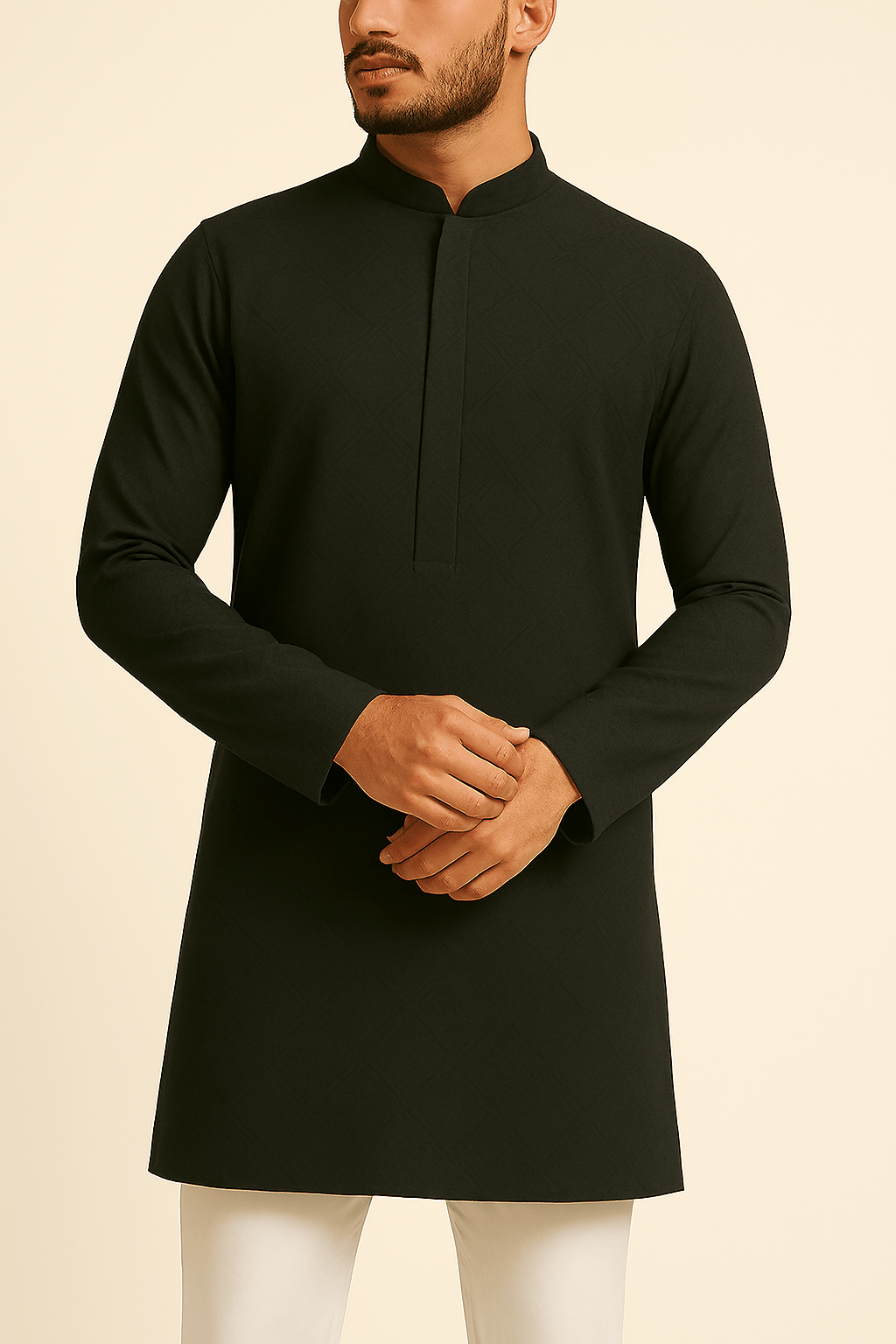 Premium Black Addi/Paper Cotton Geometric Jacquard Kurta Fabric – 58" Wide, Superior Stitching Quality - Poshak Fabrics
