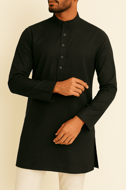 Premium Black Addi/Paper Cotton Kurta Fabric – Ultra - Thin & Breathable, 58" Wide - Poshak Fabrics