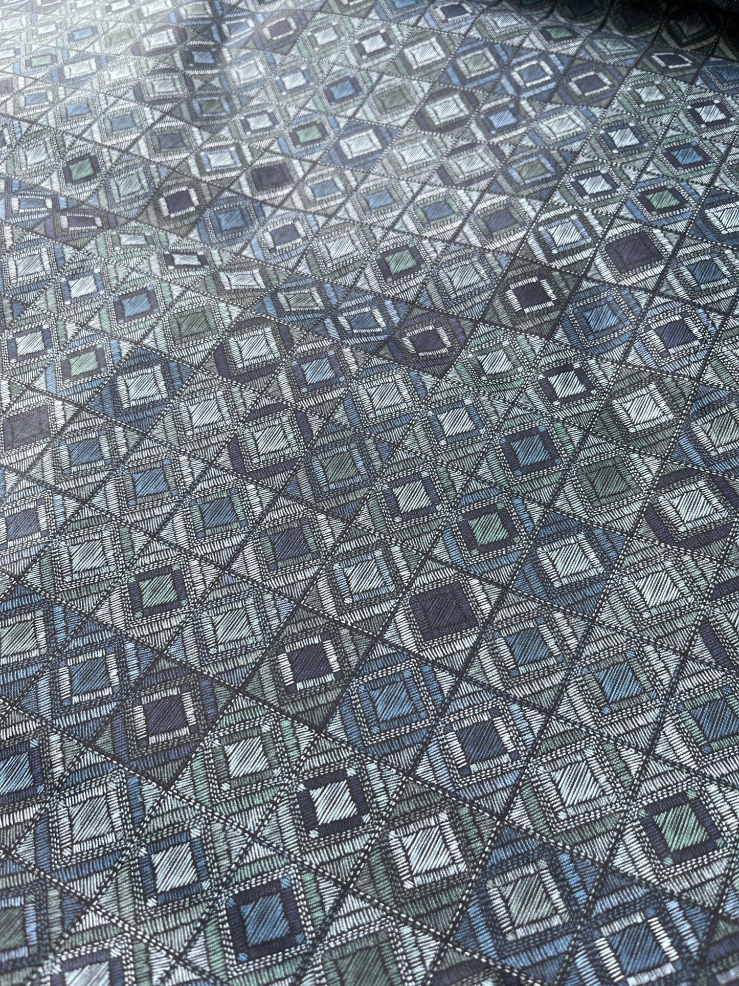 Premium Blue Checkered Geometric Print Addi/Paper Cotton Kurta Fabric – Ultra - Breathable, 58" Wide - Poshak Fabrics