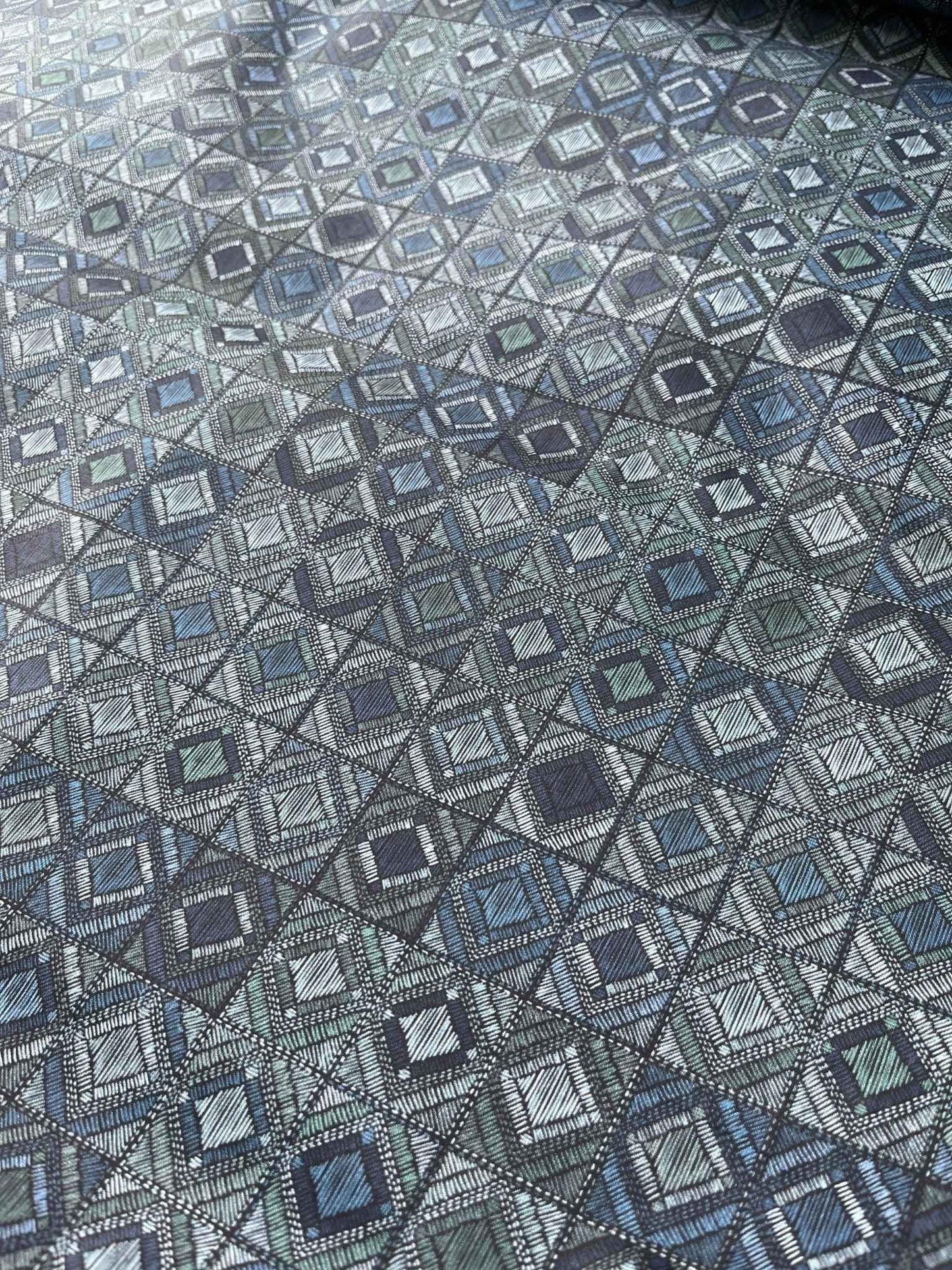 Premium Blue Checkered Geometric Print Addi/Paper Cotton Kurta Fabric – Ultra-Breathable, 58" Wide