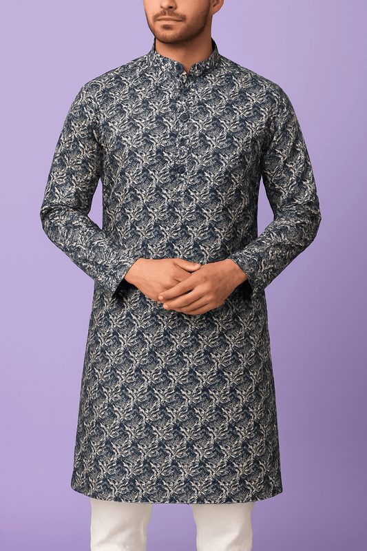 Premium Blue - White Floral Mix - Cotton Print Kurta Fabric – 36” Width for Impeccable Tailoring - Poshak Fabrics