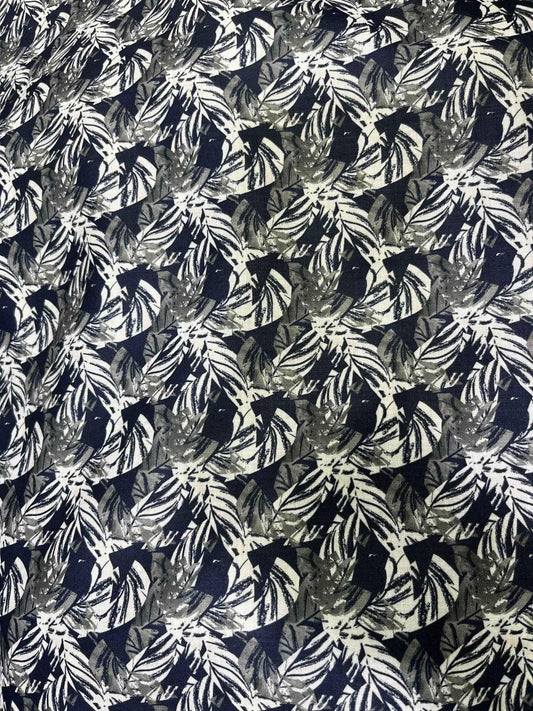 men's fabrics premium-blue-white-floral-mix-cotton-print-kurta-fabric-36-width-for-impeccable-tailoringcotton-mix-floralleaf-print-5157326 - Poshak Fabrics