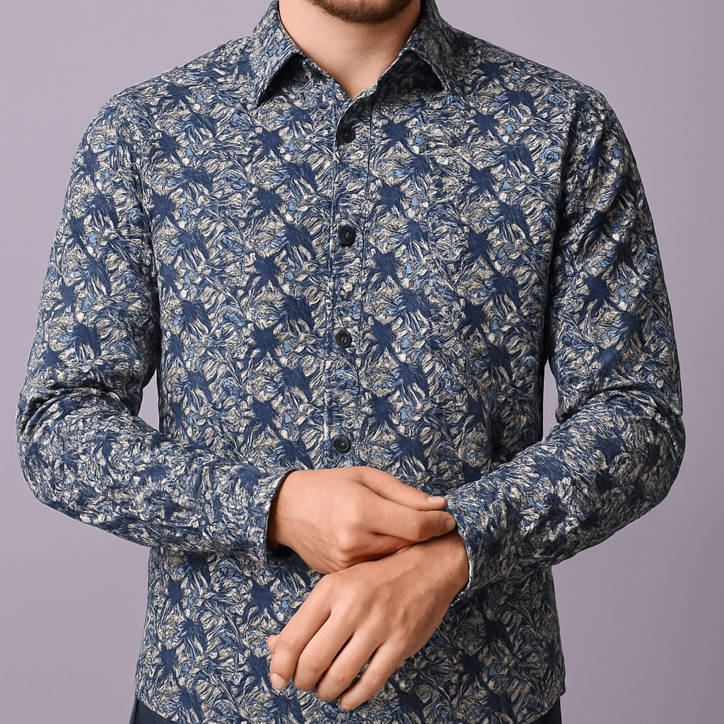 Premium Blue - White Floral Print Mix - Cotton Shirt Fabric – 36” Width for Flawless Stitching - Poshak Fabrics