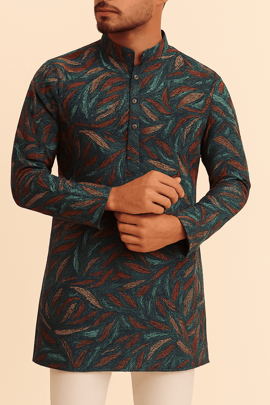 Premium Bottle Green Multicolour Floral Print Addi/Paper Cotton Kurta Fabric – Ultra - Breathable, 58" Wide - Poshak Fabrics