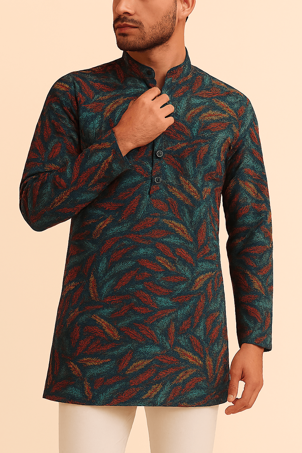 Premium Bottle Green Multicolour Floral Print Addi/Paper Cotton Kurta Fabric – Ultra - Breathable, 58" Wide - Poshak Fabrics