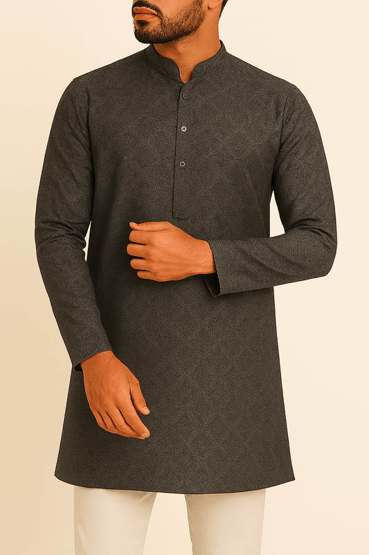 Premium Brown Addi/Paper Cotton Jacquard Print Kurta Fabric – 58” Width for Crisp Tailoring - Poshak Fabrics