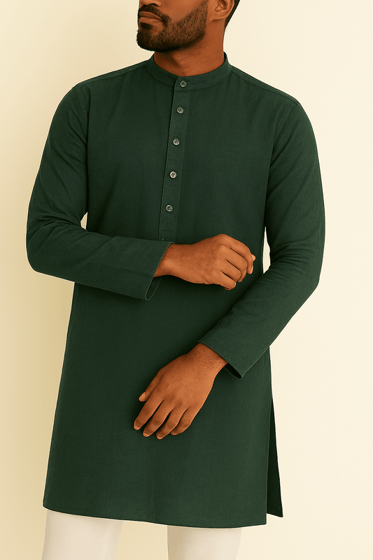 Premium Dark Bottle Green Addi/Paper Cotton Kurta Fabric – Ultra - Thin & Breathable, 58" Wide - Poshak Fabrics