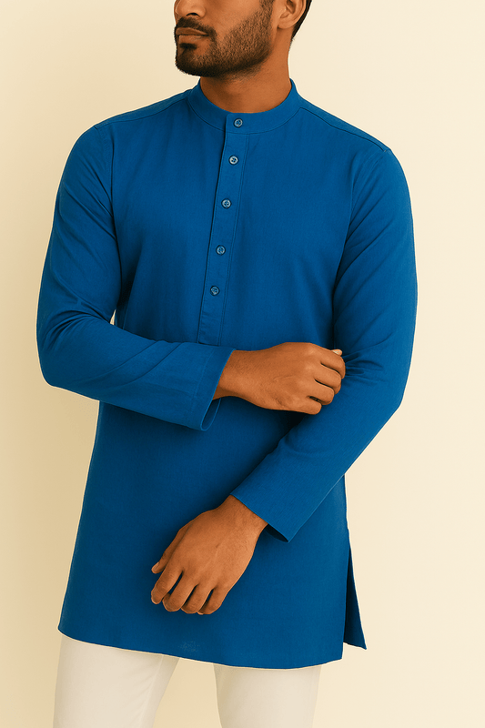 Premium Dark Firozi Blue Addi/Paper Cotton Kurta Fabric – Ultra - Thin & Breathable, 58" Wide - Poshak Fabrics