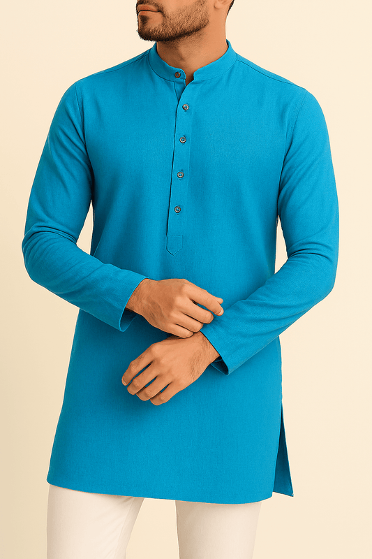 Premium Firozi Blue Addi/Paper Cotton Kurta Fabric – Ultra - Thin & Breathable, 58" Wide - Poshak Fabrics