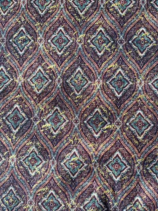 Premium Golden Maroon Geometric Sparkled Print Mix - Cotton Kurta Fabric – 36” Width for Fine Tailoring - Poshak Fabrics