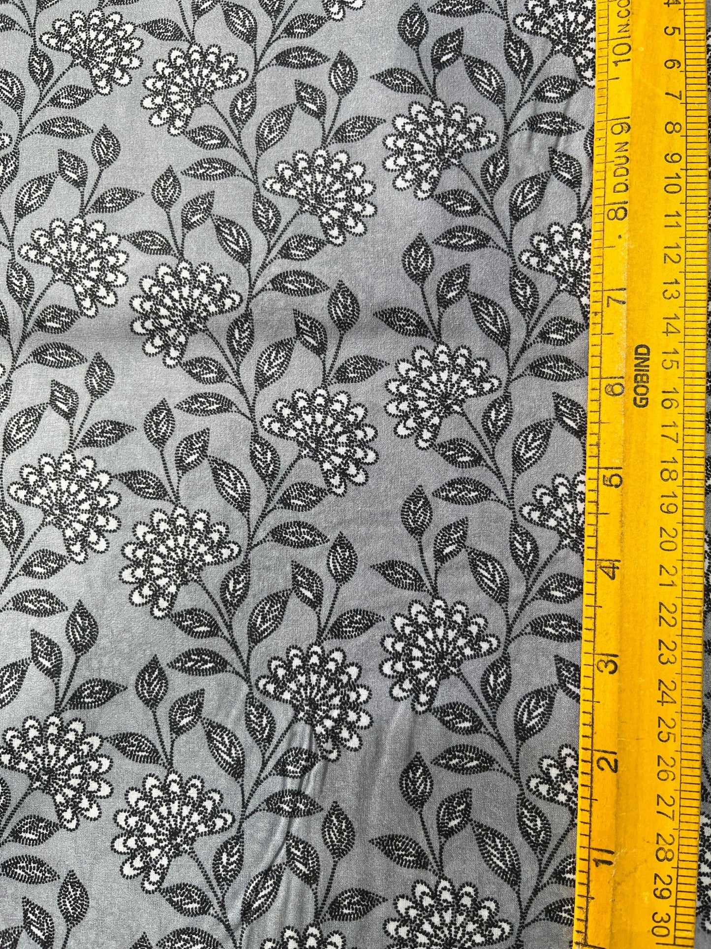 Premium Grey Addi/Paper Cotton Kurta Fabric with Black Floral Print – Ultra - Light & Breathable, 58" Wide - Poshak Fabrics