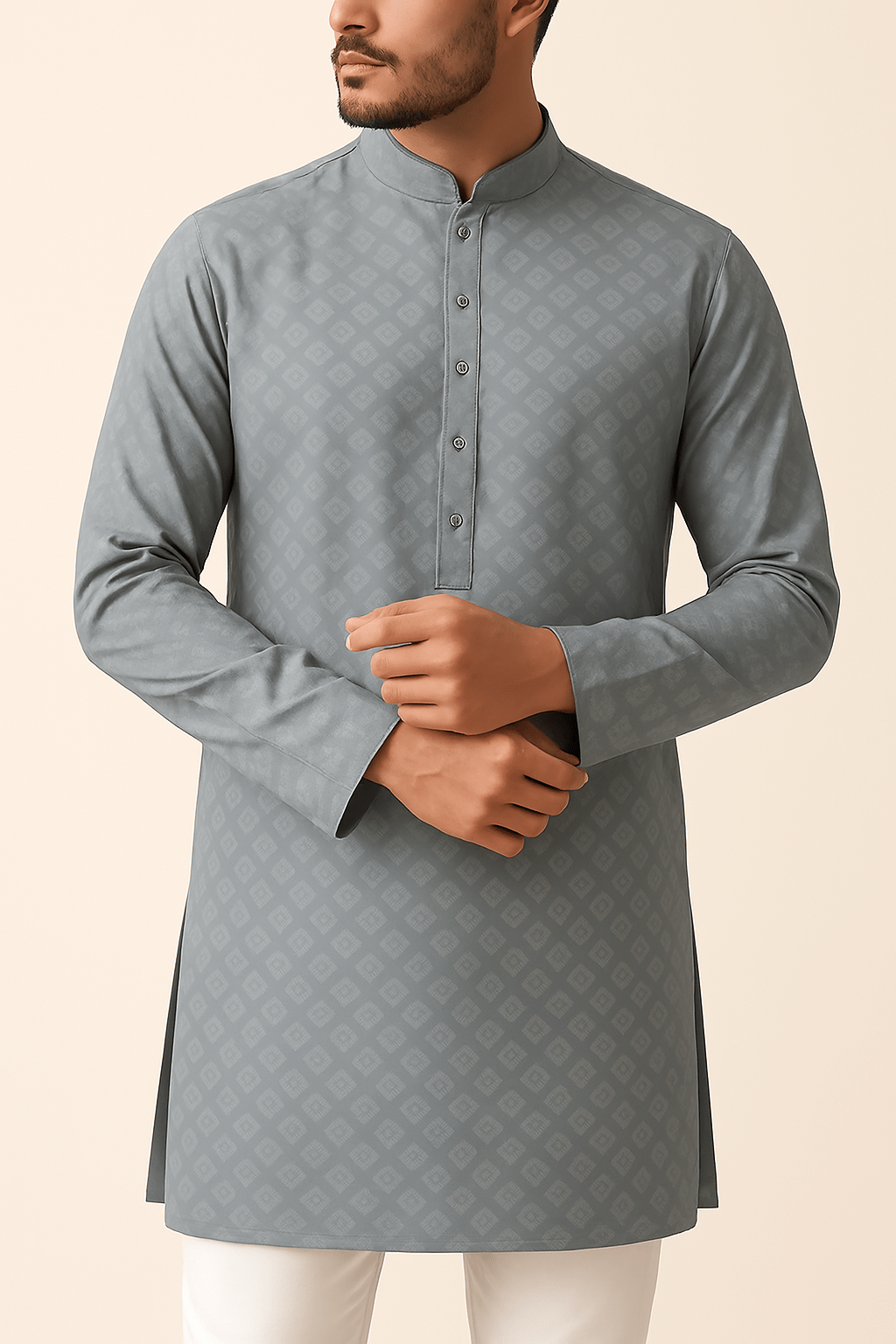 Premium Grey Cotton Jacquard Print Fabric – 58" Wide | Ideal for Well - Stitched Shirts & Kurtas - Poshak Fabrics