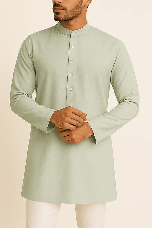 Premium Light Green Addi/Paper Cotton Kurta Fabric – Ultra - Thin & Breathable, 58" Wide - Poshak Fabrics