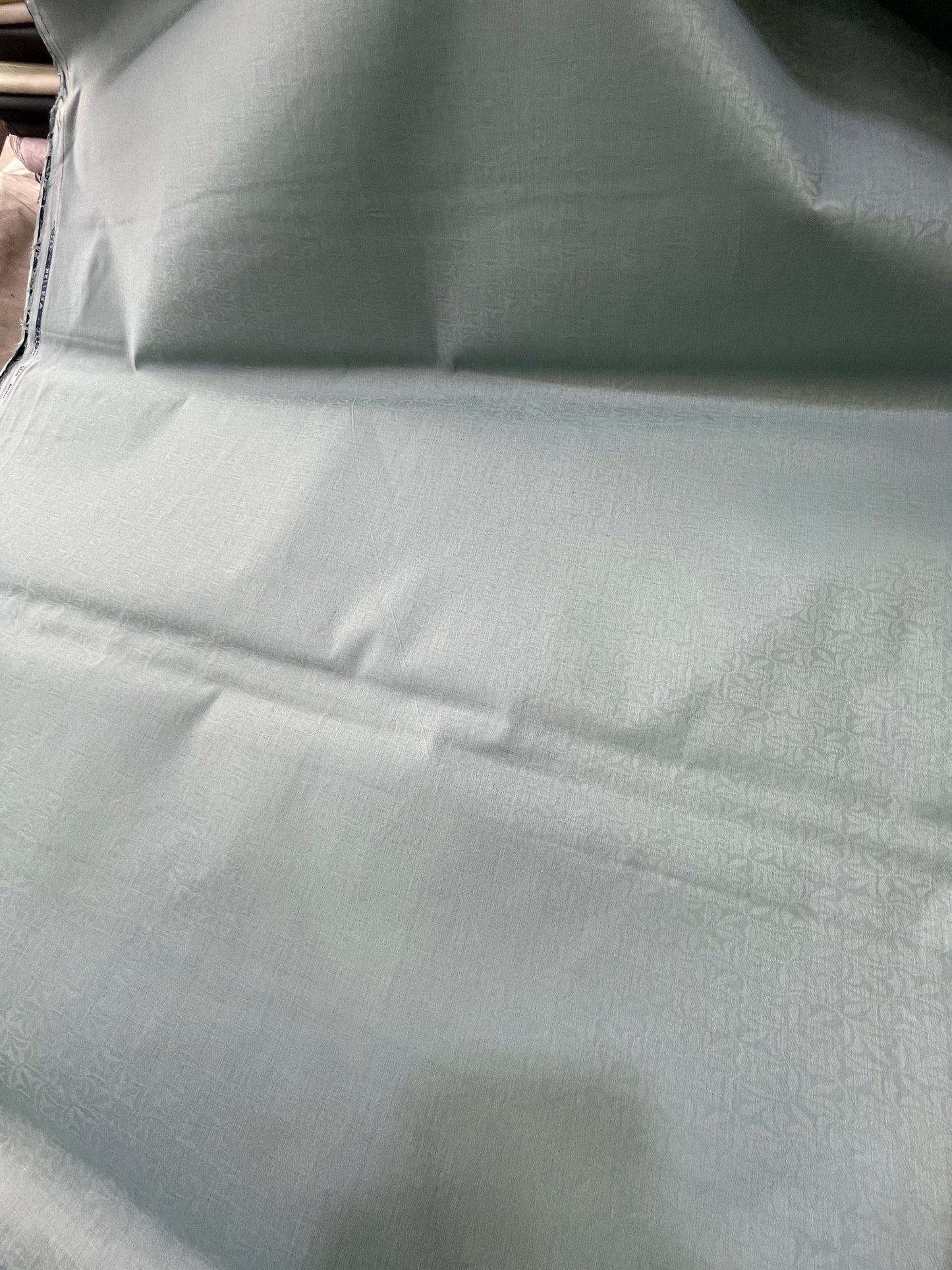 Premium Light Green Floral Jacquard Addi/Paper Cotton Kurta Fabric – Ultra - Thin & Breathable, 58" Wide - Poshak Fabrics