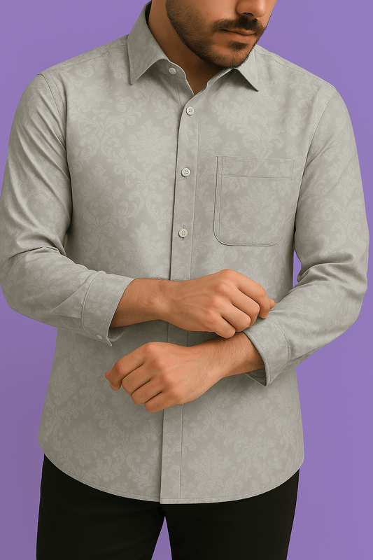 Premium Light Grey Stretchable Lycra Print Fabric – 58" Wide | Perfect for Well - Stitched Shirts & Kurtas - Poshak Fabrics