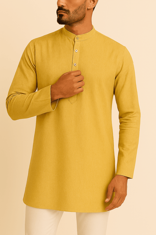 Premium Light Mustard Addi/Paper Cotton Kurta Fabric – Ultra - Thin & Breathable, 58" Wide - Poshak Fabrics