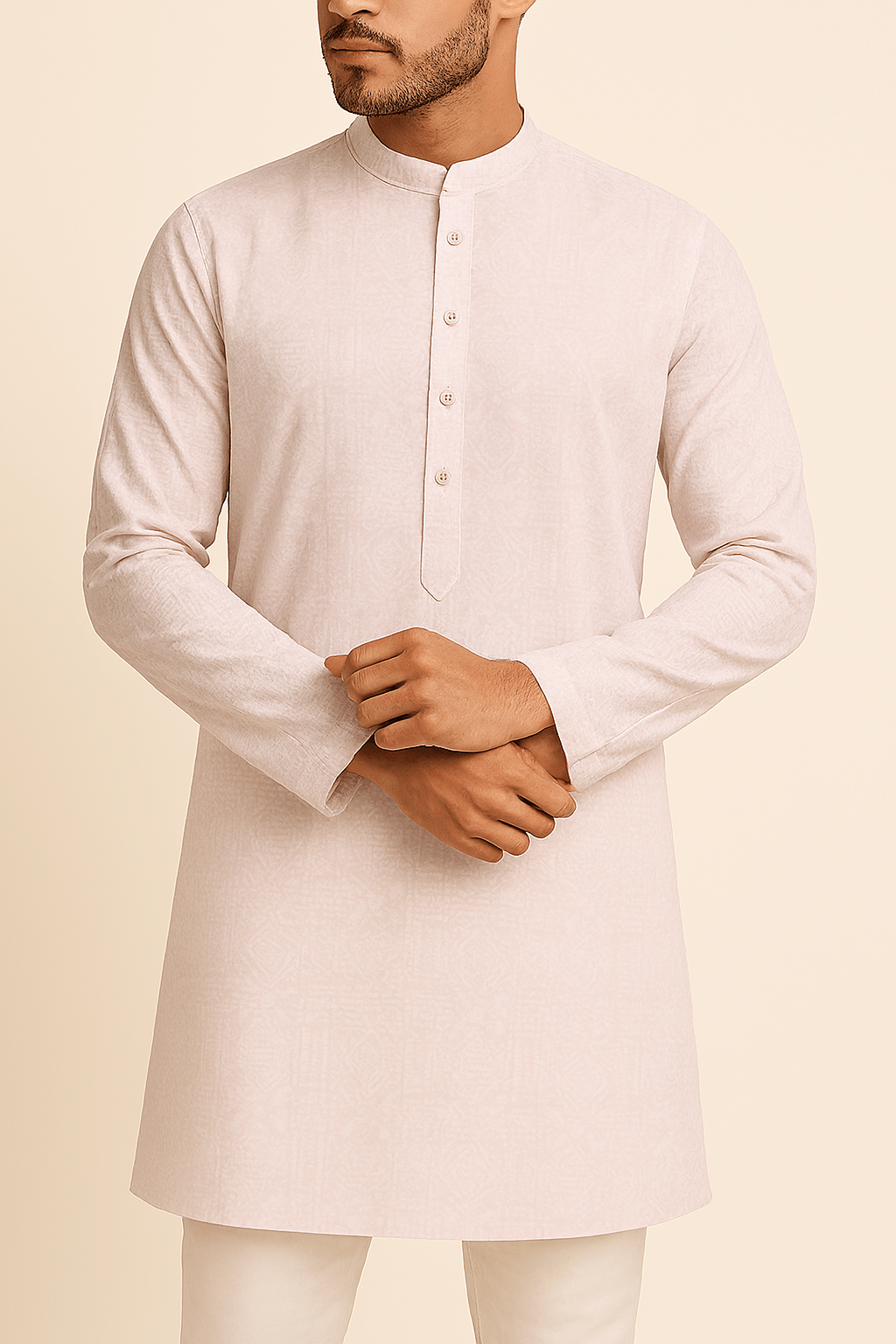 Premium Light Pink Geometric Jacquard Addi/Paper Cotton Kurta Fabric – Ultra - Thin & Breathable, 58" Wide - Poshak Fabrics