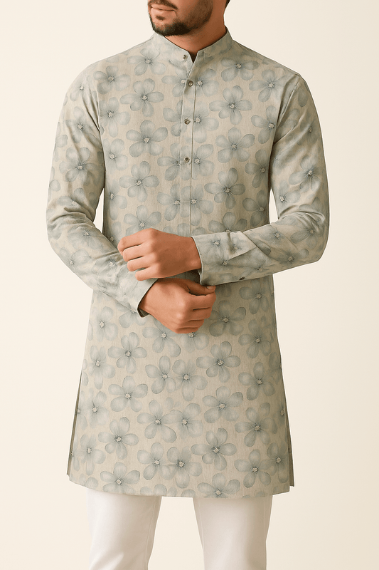 Premium Linen Cotton Floral Print Fabric in Skin Colour – 58" Wide | Perfect for Well - Stitched Shirts & Kurtas - Poshak Fabrics